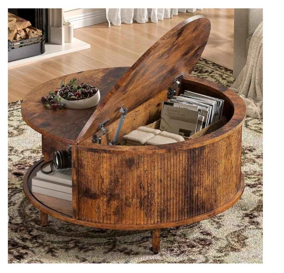 Round Coffee Table, 31.5" Fluted Center Table with Storage - photo 3