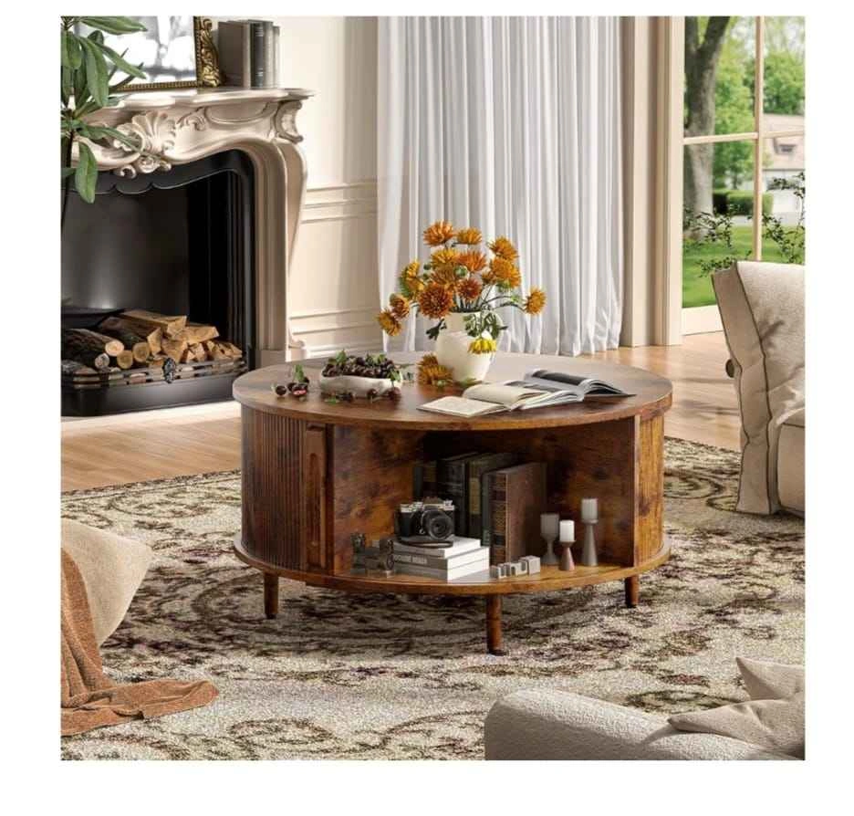 Round Coffee Table, 31.5" Fluted Center Table with Storage - photo 4