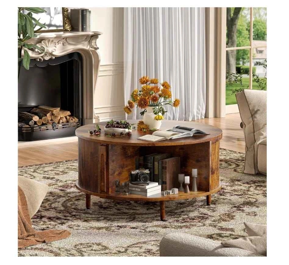 Round Coffee Table, 31.5" Fluted Center Table with Storage - photo 5