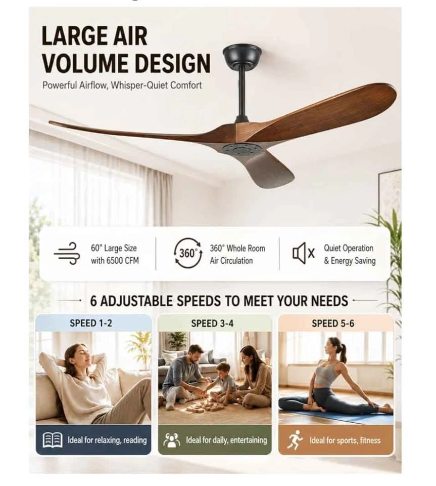60-Inch Modern Wood Ceiling Fan with Remote - photo 5