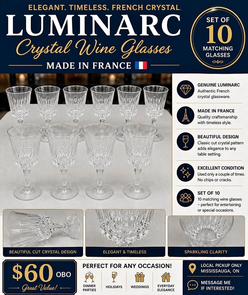 Luminarc Crystal Wine Glasses | Made in France | Set of 10