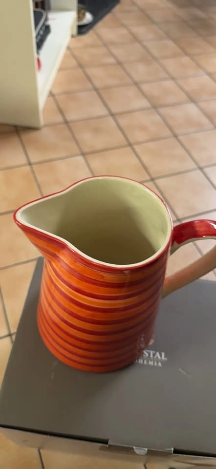 Orange Red Striped Ceramic Pitcher - photo 2