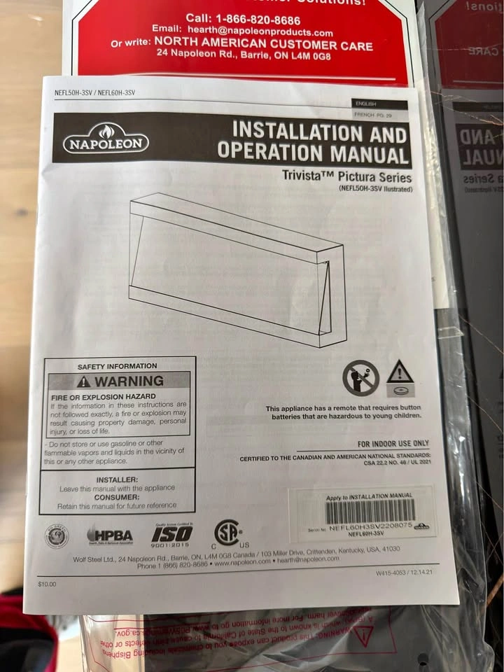 Napoleon Trivista™ Pictura Electric Fireplace – Brand New - photo 2