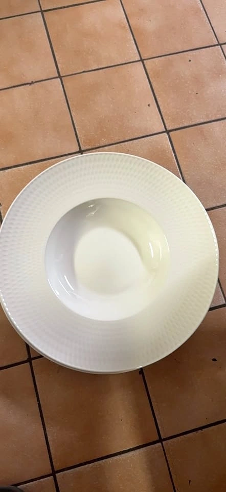 2 White Ceramic pasta plates with Textured Rim
