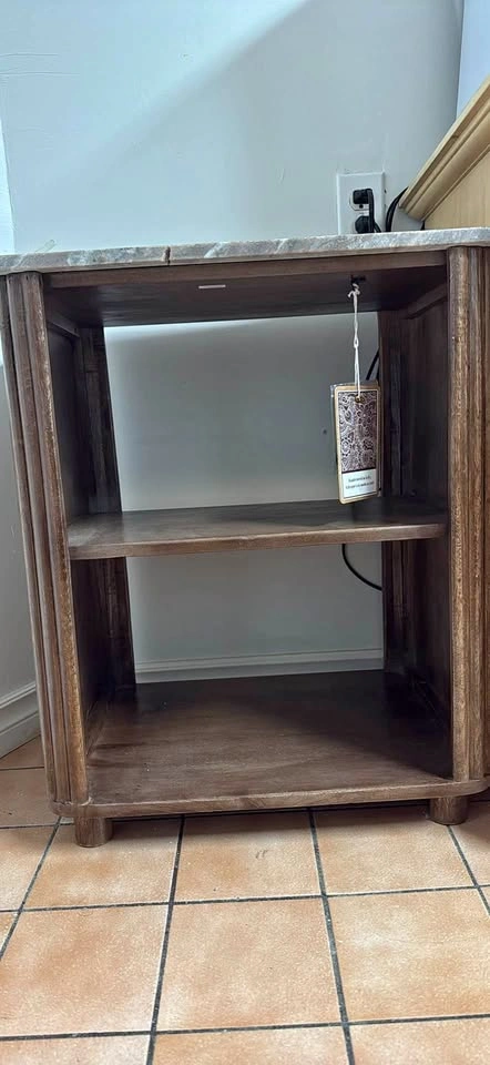 Marble Top Fluted Wood Nightstand