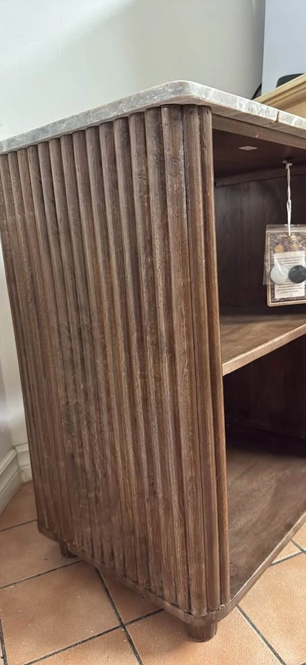 Marble Top Fluted Wood Nightstand - photo 3
