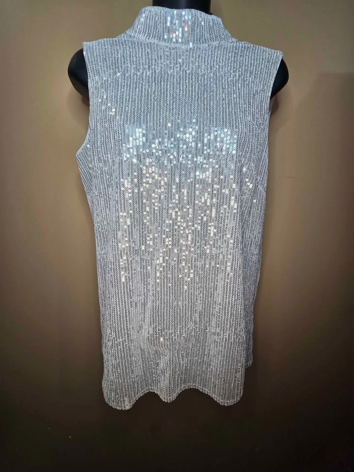 Lily Morgan Women's Small, Silver Sequin, High Neck Sleeveless T - photo 3