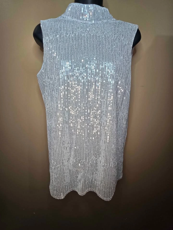 Lily Morgan Women's Small, Silver Sequin, High Neck Sleeveless T - photo 5