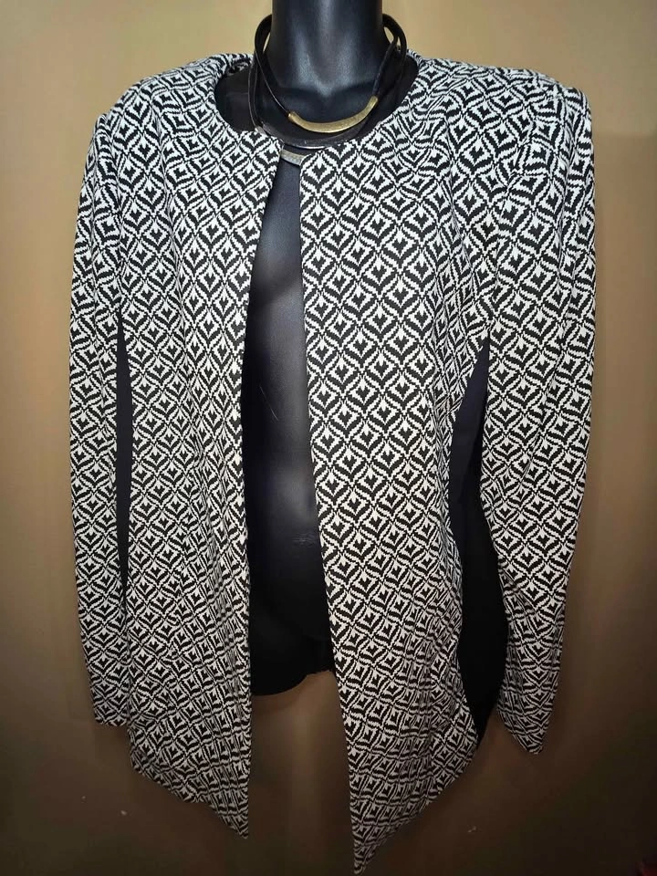 Laura Black & White Textured Cardigan Coat Blazer Jacket 16 - photo 3
