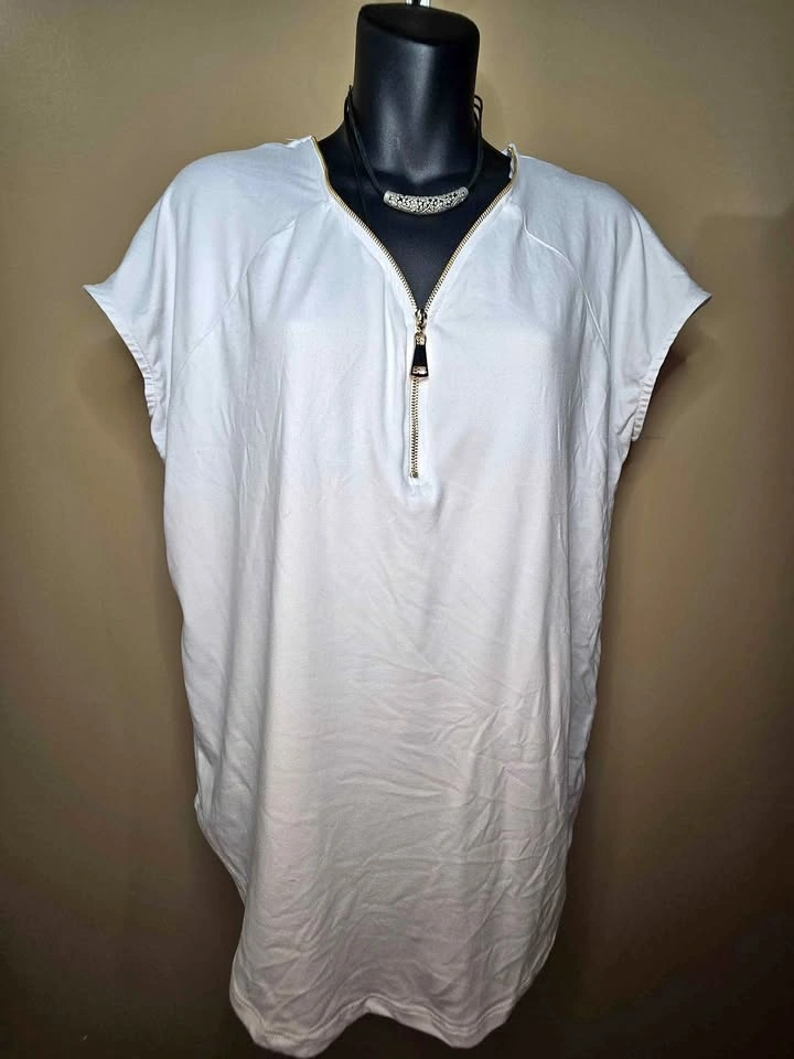 Ardenes White V-Neck Short Sleeve Top - Size M