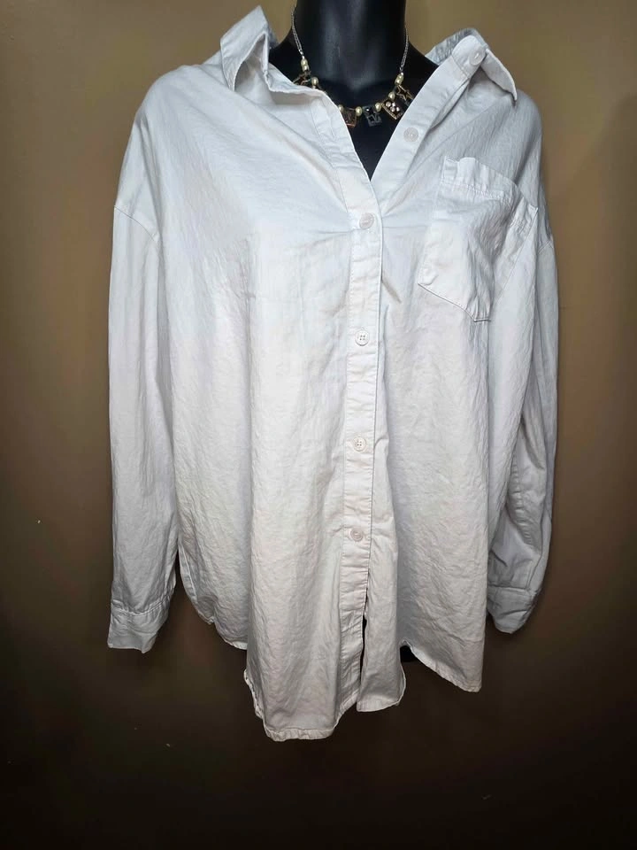 White Long Sleeve Button-Down Shirt - Women's M - photo 3