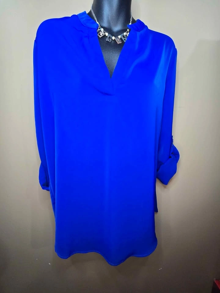 Women's Royal Blue V-Neck Long Sleeve Blouse - Size Medium - photo 3
