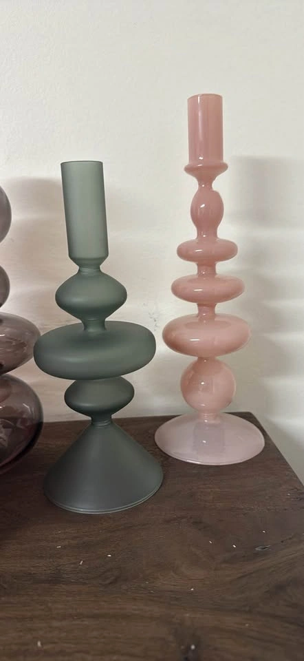 Assorted Glass Vases, Candle Holders, and Decorative Frame - photo 2