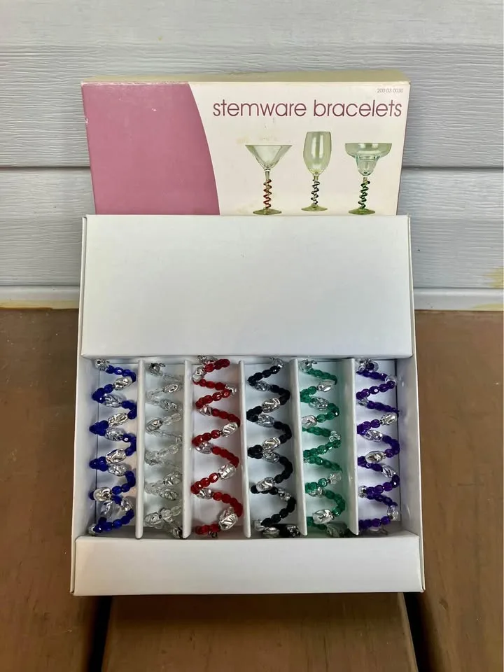 Stemware Bracelets Beaded Jewels Set Of 6 - New In Box image indicator(2)