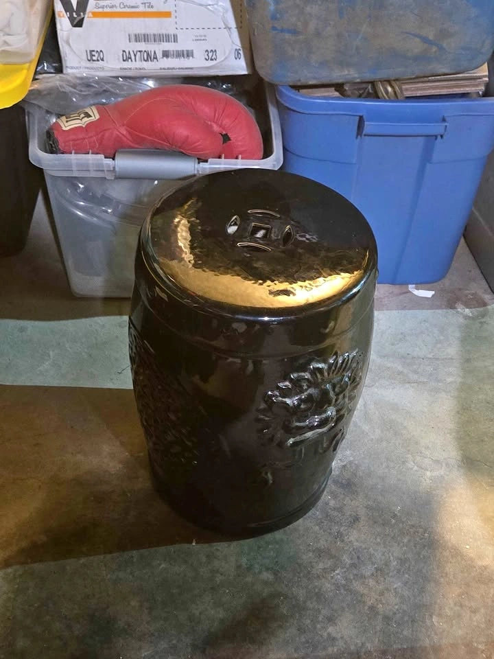 Glossy Black Ceramic Garden Stool - 18" H x 11" W