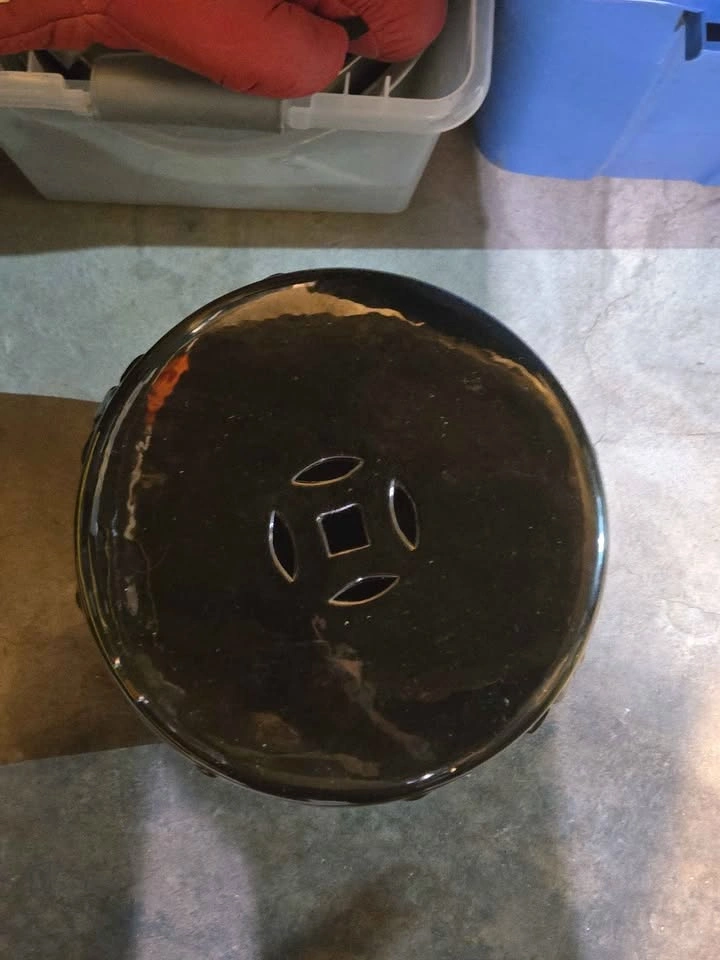 Glossy Black Ceramic Garden Stool - 18" H x 11" W - photo 2