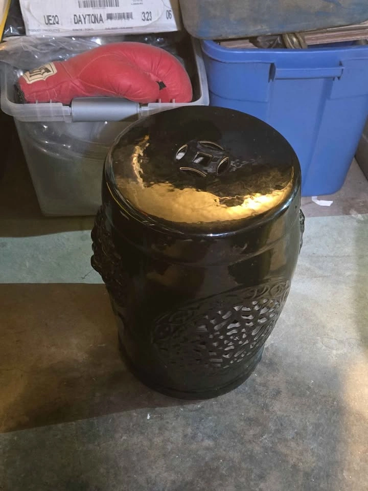 Glossy Black Ceramic Garden Stool - 18" H x 11" W - photo 4