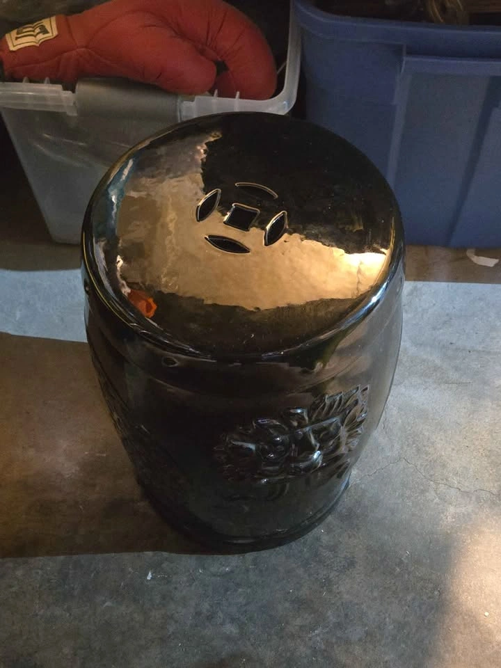 Glossy Black Ceramic Garden Stool - 18" H x 11" W - photo 5
