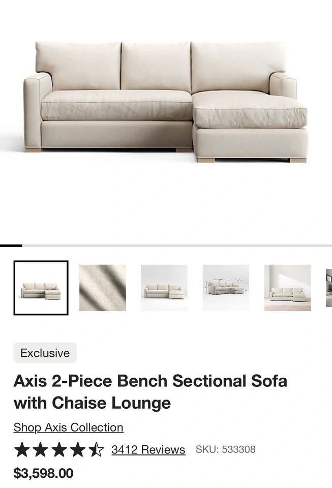 Crate & Barrel Axis Gray Sectional w/ Chaise - photo 5