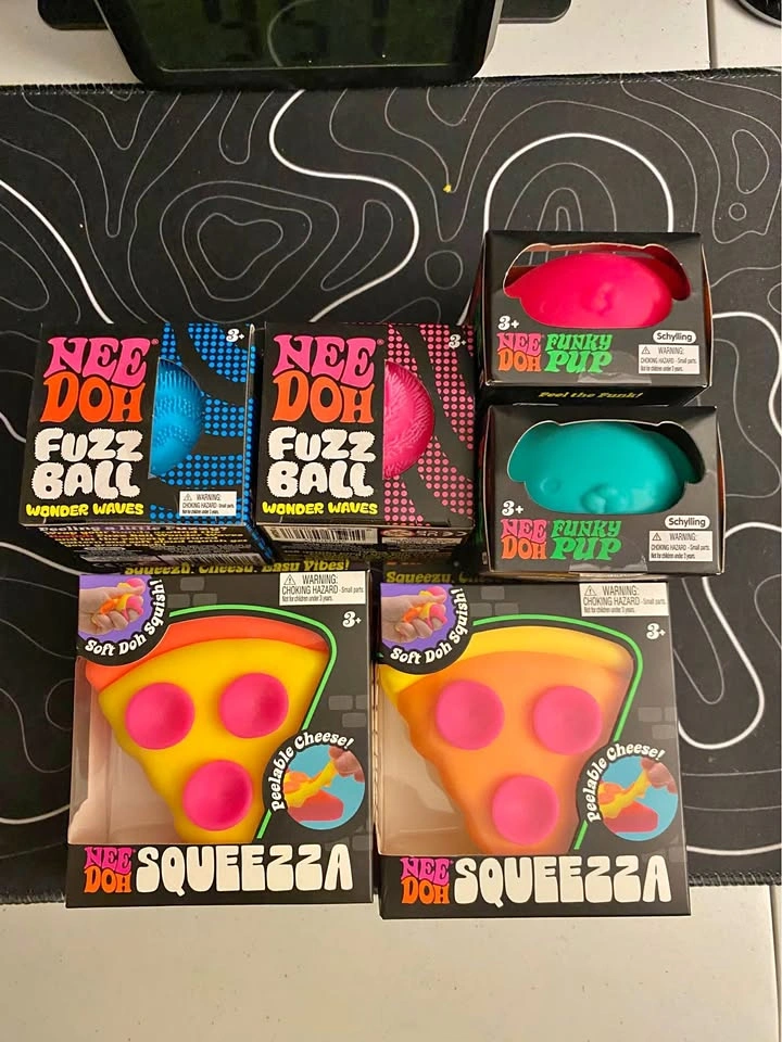 NeeDoh Fuzz Ball, Funky Doh Pup, and Squeezza Fidget Bundle