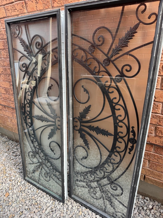 Pair of Decorative Wrought-Iron Glass Window / Door Inserts