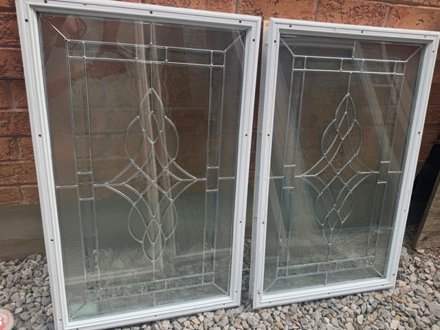 Pair of Decorative Leaded Glass Window Inserts