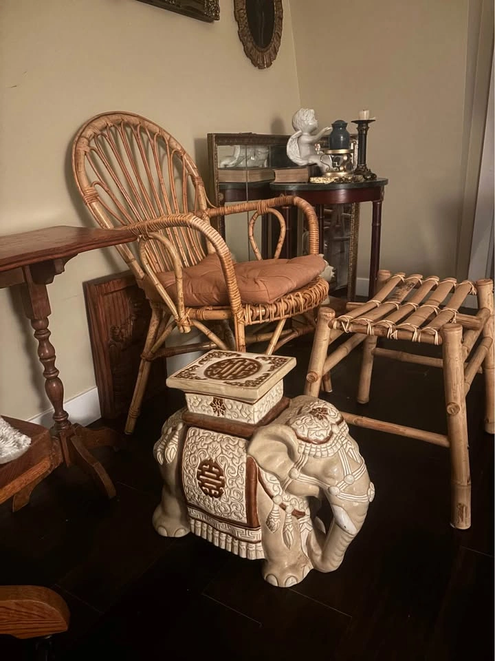 XL Vintage Ceramic Elephant Garden Stool / Plant Stand - photo 4