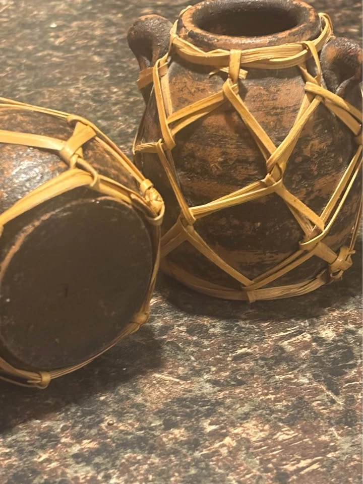 Pair of Rustic Pottery Jars with Woven Wicker Casing - photo 4