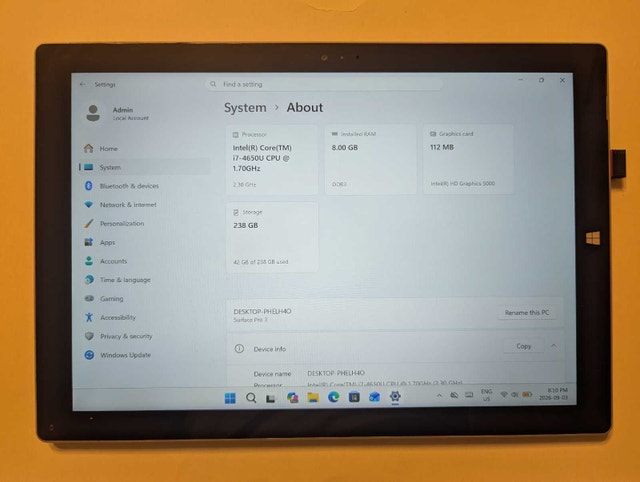 12" Microsoft Surface Pro 3 Tablet Touch I7 CPU 8G RAM 256G SSD - photo 2