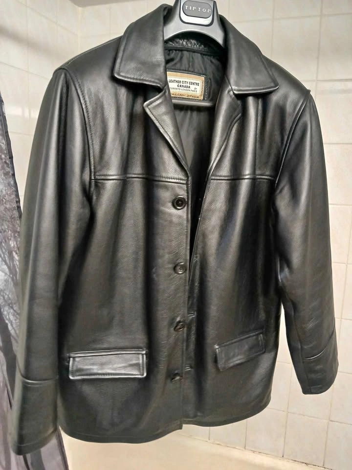 Men's Genuine Leather Mid length winter jacket Black Large