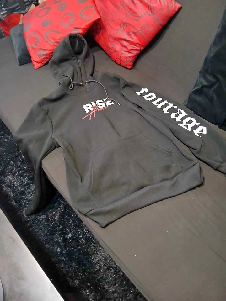 RISE Black Hoodie with inspirational message