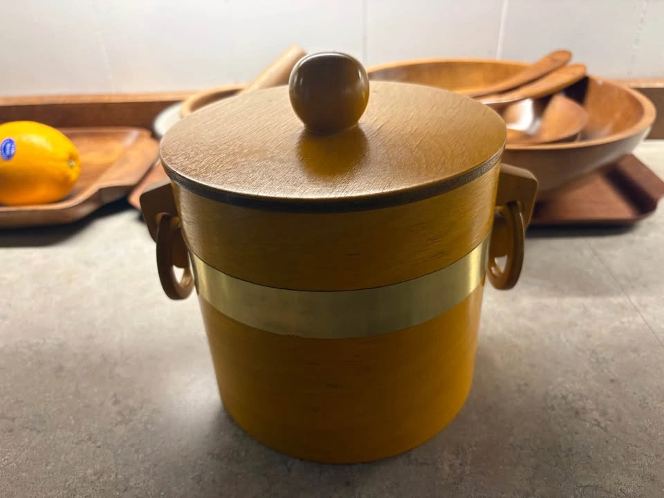 Vintage Mid-Century Teak & Brass Ice Bucket – KMC Japan - photo 2