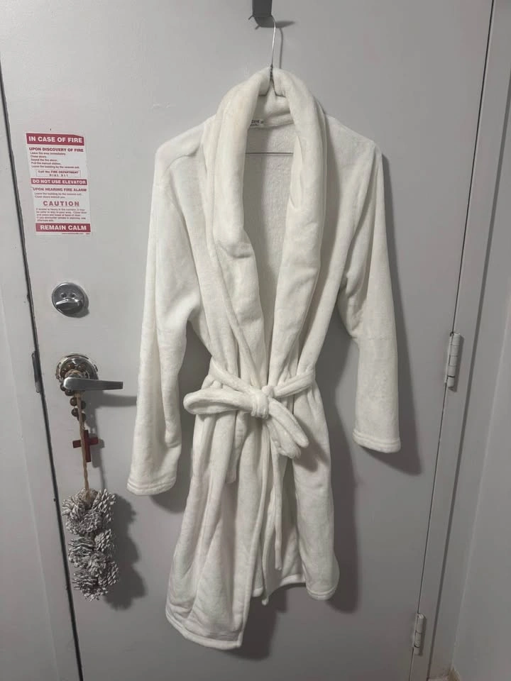 Fluffy woman's shower robe