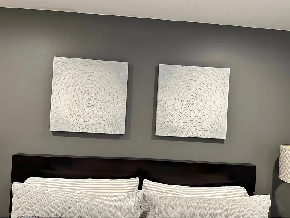 Set of 2 Modern White Textured Wall Art