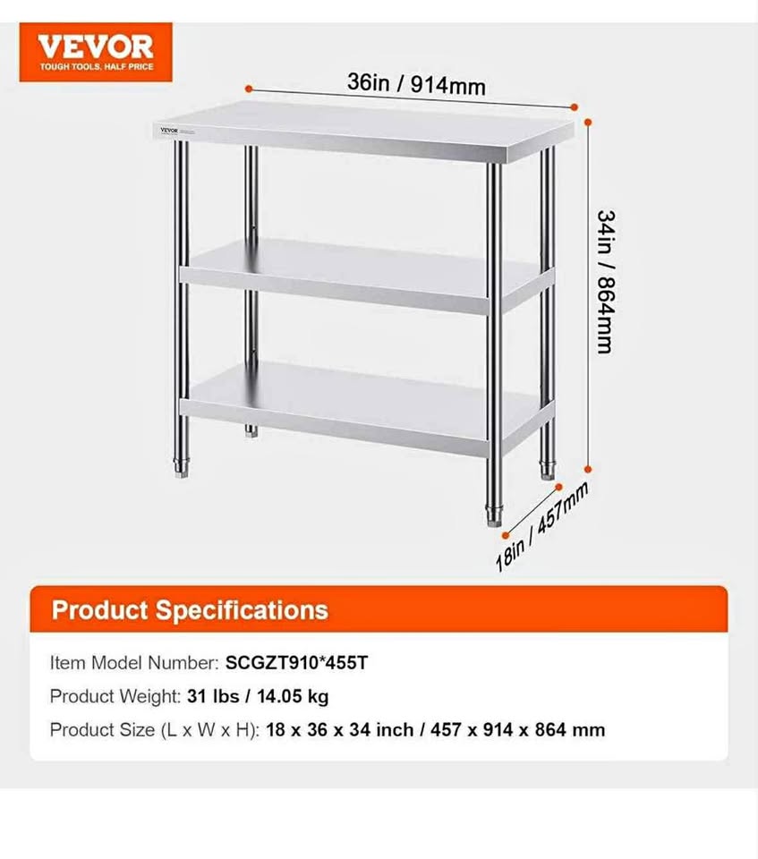 VEVOR Stainless Steel Food Prep Table