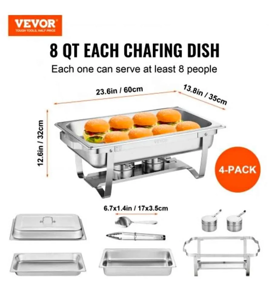 VEVOR 4-Pack Rectangle Chafing Dish Set thumbnail
