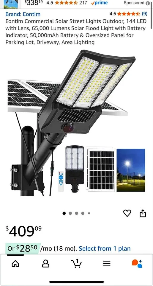 Eontim Solar Street Light, 65000 Lumens thumbnail