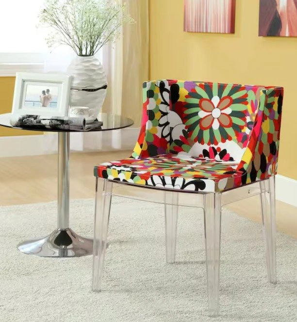 Set of 4 Flower Printed Upholstered Dining Chairs & Table