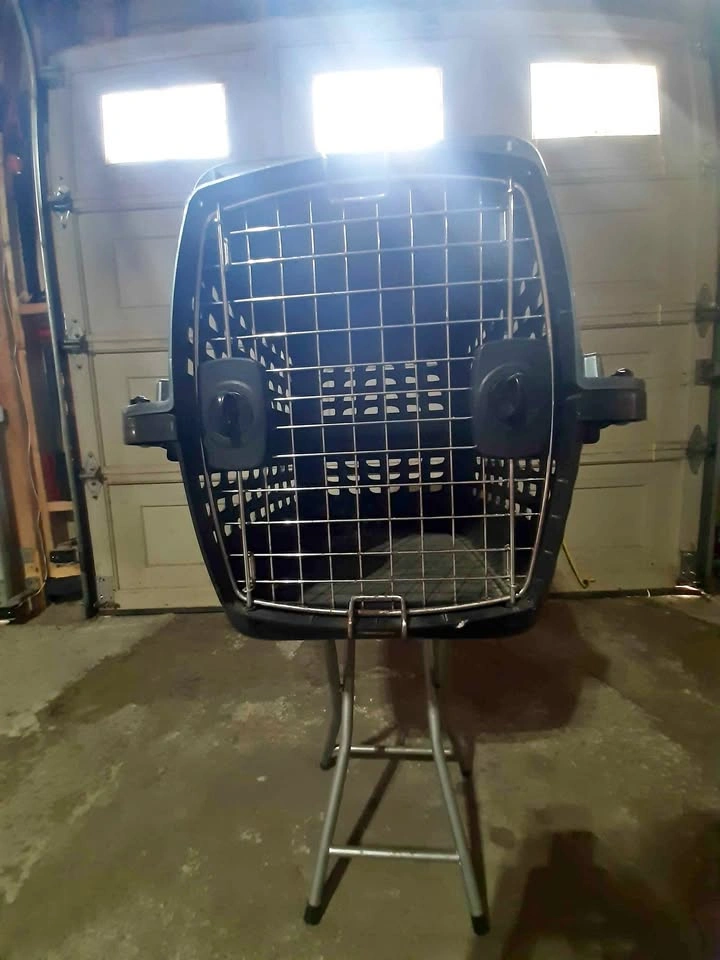Grey and Black Plastic Pet Carrier