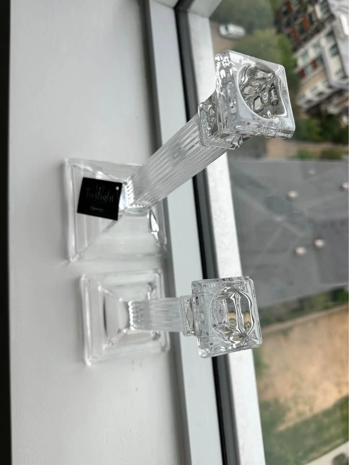 Pair of Elegant Crystal Glass Candlestick Holders ✨ - photo 3