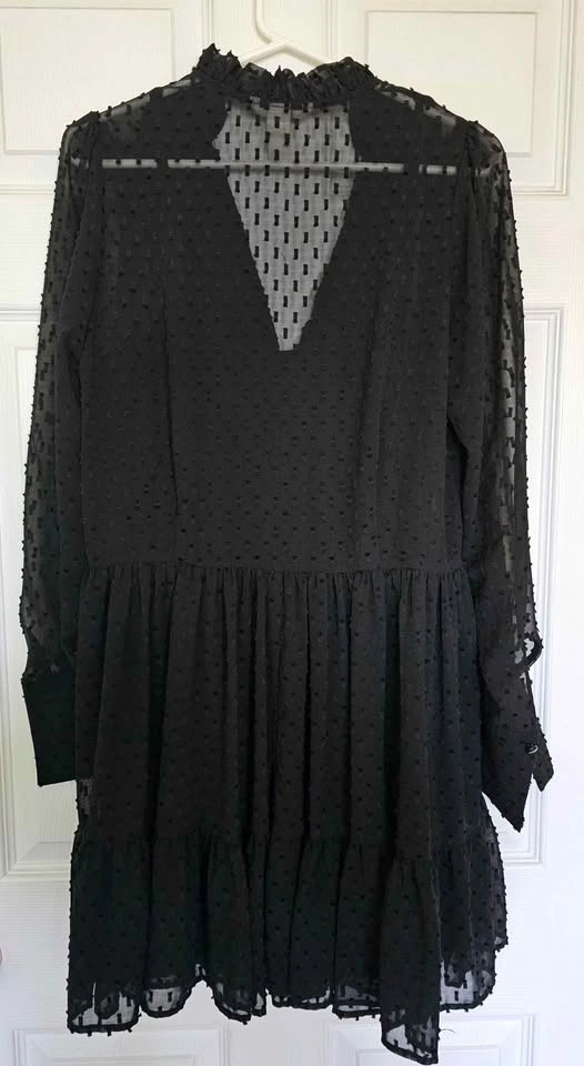 Brand New H&M Black Swiss Dot Tiered Ruffle Mini Dress - Size 6 - photo 2