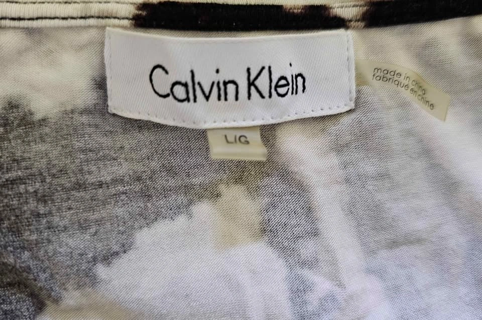 CALVIN KLEIN Abstract Print Asymmetric Cowl Neck Top - Size L - photo 2