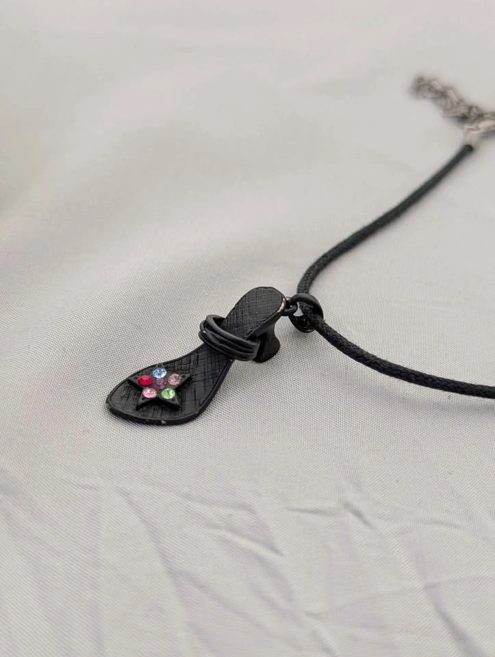 Black Cord Sandal Pendant Necklace with Rhinestones - photo 4
