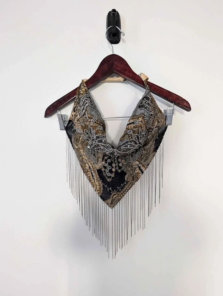 Beaded Halter Top with Chain Fringe