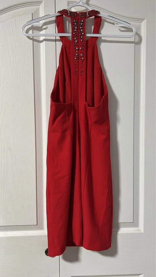 Red Beaded Halter Neck Dress - photo 2