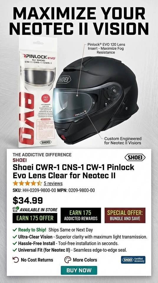 Shoei CWR-1 CNS-1 CW-1 Pinlock Evo Lens Clear for Neotec II