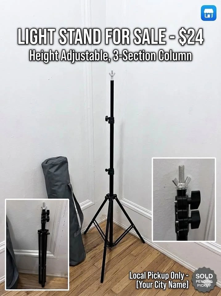 Light Stand - Height Adjustable, 3-Section Column