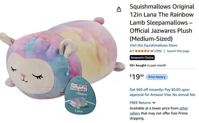 Squishmallows 12-inch Lana the Rainbow Lamb Sleepamallows Plush
