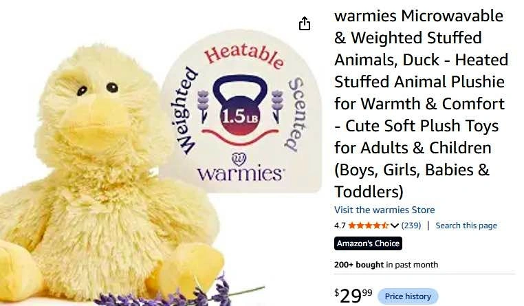 Warmies Microwavable Weighted Duck Plush