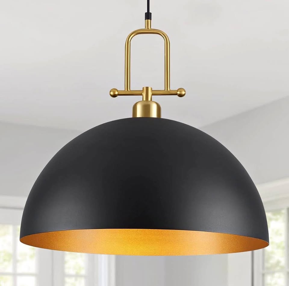 19.7" Black and Gold Dome Pendant Light - New